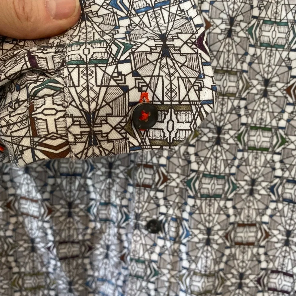 Jermyn & Bond Men's  Geometric modern fit Patterned Button-Up Oxford Shirt Small - Picture 3 of 16